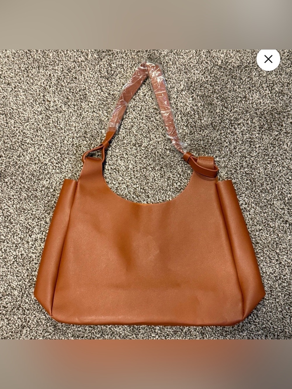 Neiman Marcus Large Cognac Faux Leather Shoulder Bag Tote